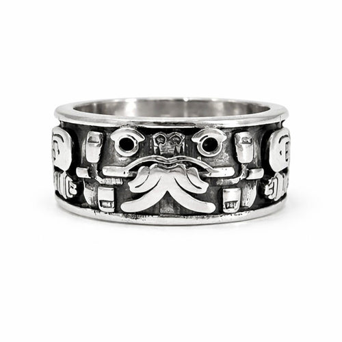 Anillo de plata Coatlicue — Obsidian Mexico