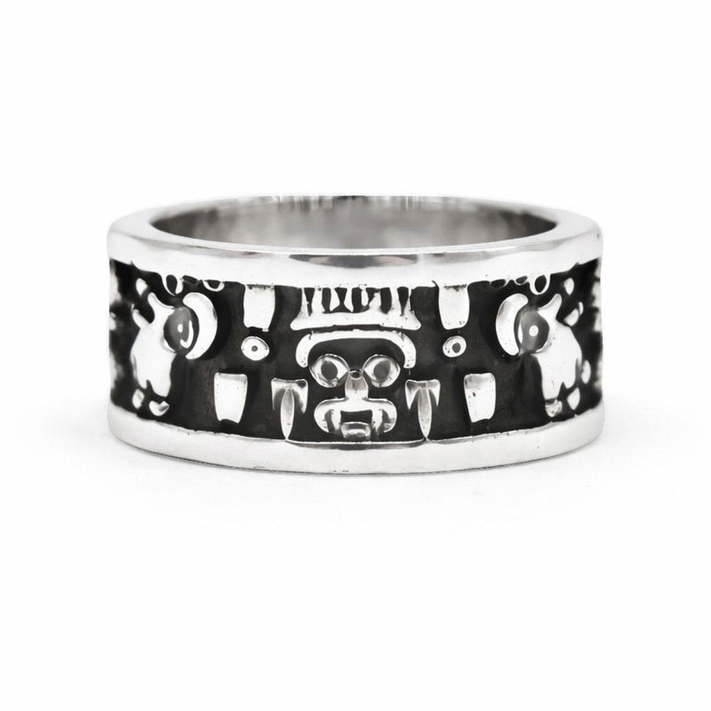 Anillo de plata Tlaloc — Obsidian Mexico