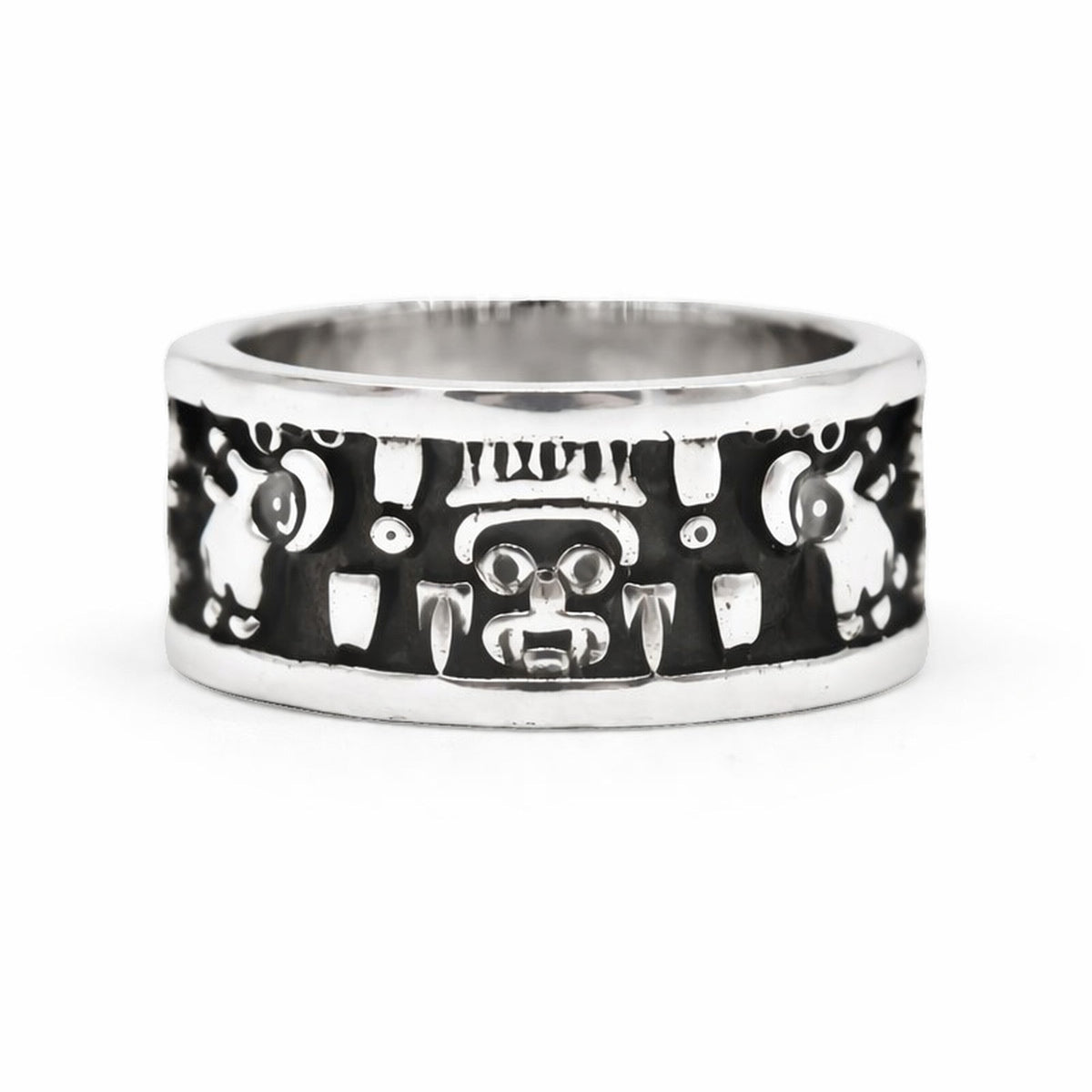 Anillo de plata Tlaloc — Obsidian Mexico