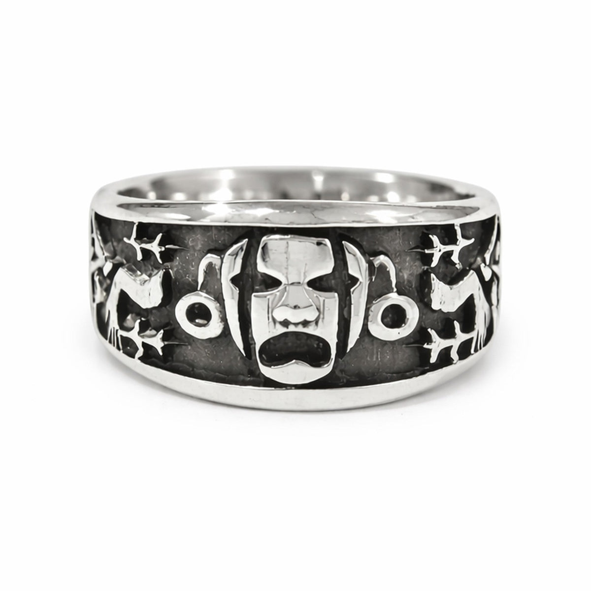Anillo de plata Xipe Totec — Obsidian Mexico